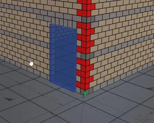 Closeup of lintel and bond beam wrap at a corner — courses step cleanly above the opening, bond beam runs continuously through the corner column